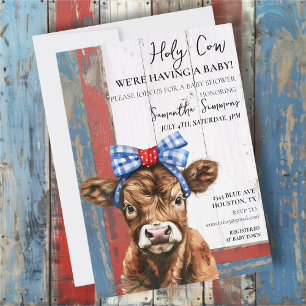 Invitación Vaca Sagrada Ternero Highland Rojo Blanco Azul Bab