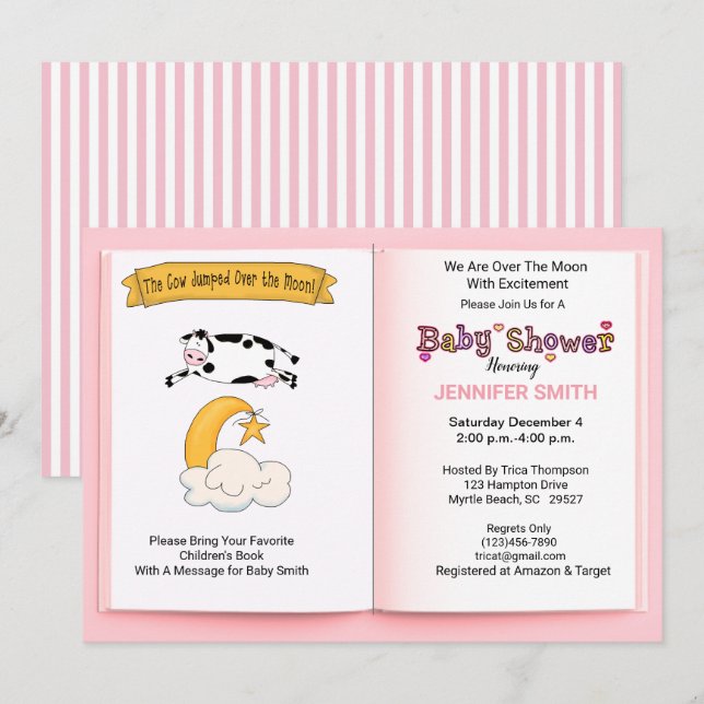 Invitación Vaca saltó por encima del Baby Shower de los Chica (Anverso / Reverso)