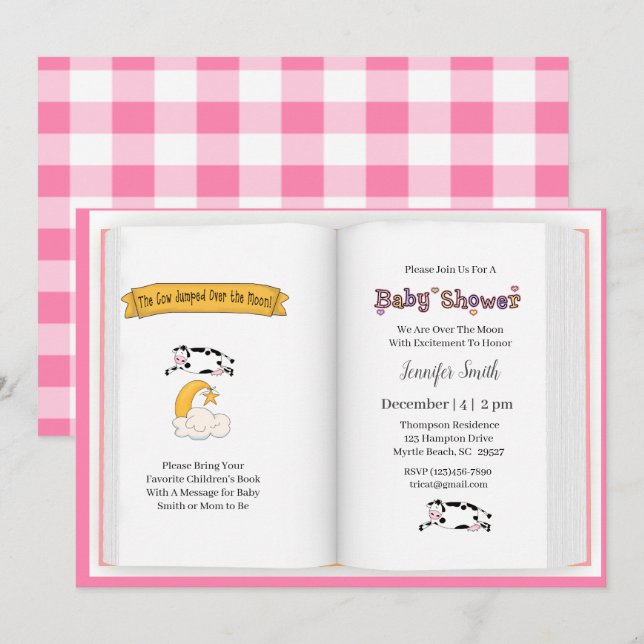 Invitación Vaca saltó por encima del Baby Shower de los Chica (Anverso / Reverso)