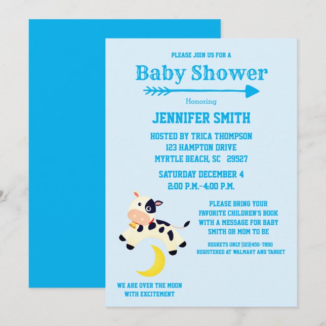 Invitación Vaca Saltó Sobre El Baby Shower De La Enfermería D (Anverso / Reverso)