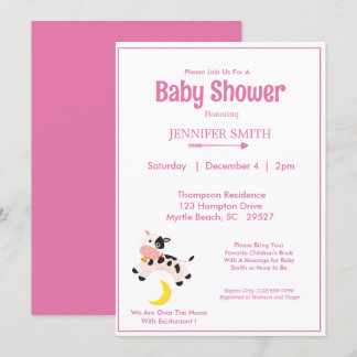 Invitación Vaca Saltó Sobre El Baby Shower Pink De La Enferme