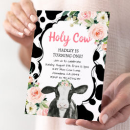 Invitación Vaca Santa Floral Rosa Soy Un Chica Primer Cumplea