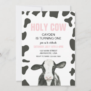Invitación Vaca Santa Soy un cumpleaños de comida rosada