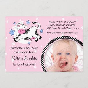 Invitación Vaca sobre cumpleaños de la foto del bebé de la