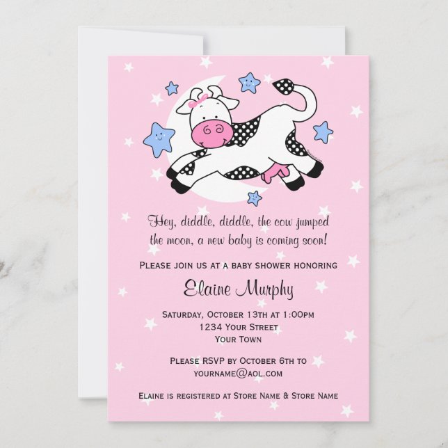 Invitación Vaca sobre la luna Baby Shower (Anverso)