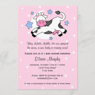 Invitación Vaca sobre la luna Baby Shower