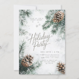 Invitación Vacaciones con pinecones y copas de nieve