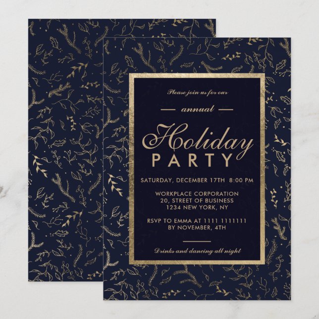 Invitación Vacaciones corporativas de invierno azul marino do (Anverso / Reverso)