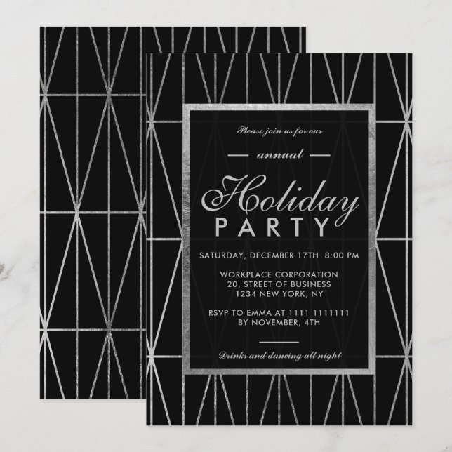 Invitación Vacaciones corporativas en invierno negro y geomét (Anverso / Reverso)