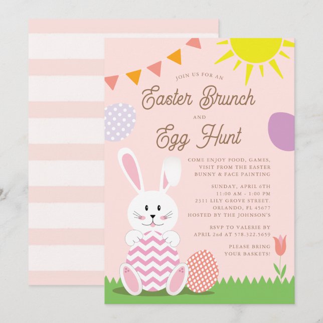 Invitación Vacaciones de Brunch y caza de huevos en Pascua (Anverso / Reverso)