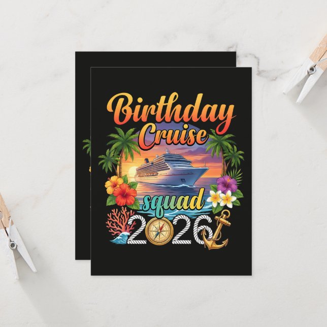 Invitación Vacaciones de cumpleaños en crucero (Anverso/Reverso In Situ)