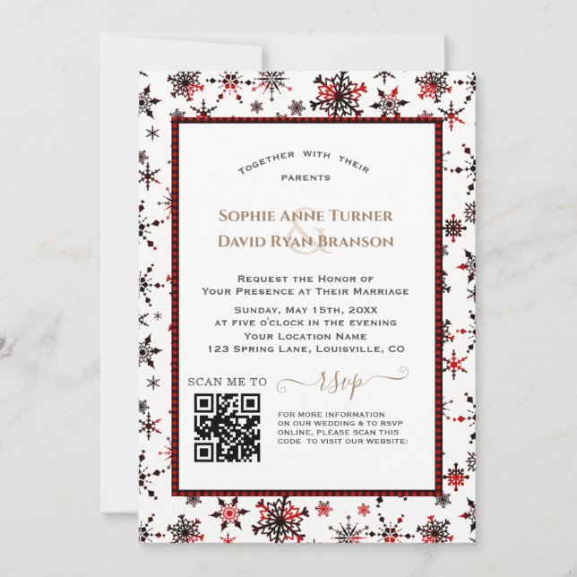 Invitación Vacaciones de invierno QR modernas Boda de búfalo  (Anverso)