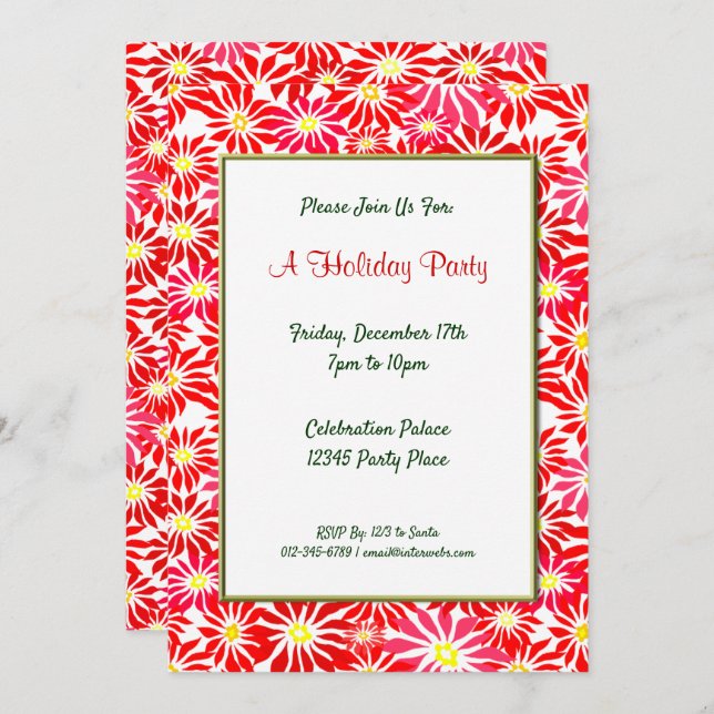 Invitación Vacaciones editables de la Poinsettias Rojas 5x7 I (Anverso / Reverso)