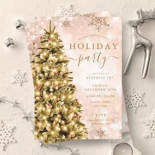 Invitación Vacaciones en árbol navideño Gold Champagne