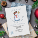 Invitación Vacaciones en invierno | Fiesta Snowman Azul moder<br><div class="desc">Invierno de vacaciones invitación de fiesta azul y gris en estilo moderno de tipografía con una acuarela pintada a mano divertido muñeco de nieve, un copo de nieve azul y estilizado patrón de copos de nieve al revés. Personalízalo con tus detalles! Adecuado para fiestas de invierno de temporada - casa...</div>