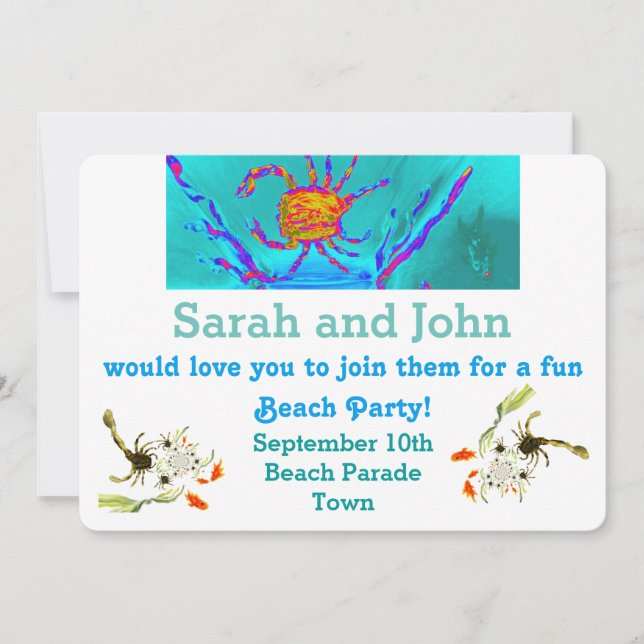 Invitación Vacaciones en la playa, el Guay Crab Art Seaside (Anverso)