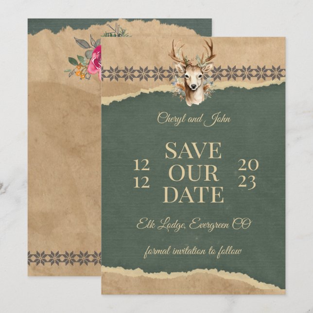 Invitación Vacaciones Guardar el Boda de fechas en el Lodge (Anverso / Reverso)