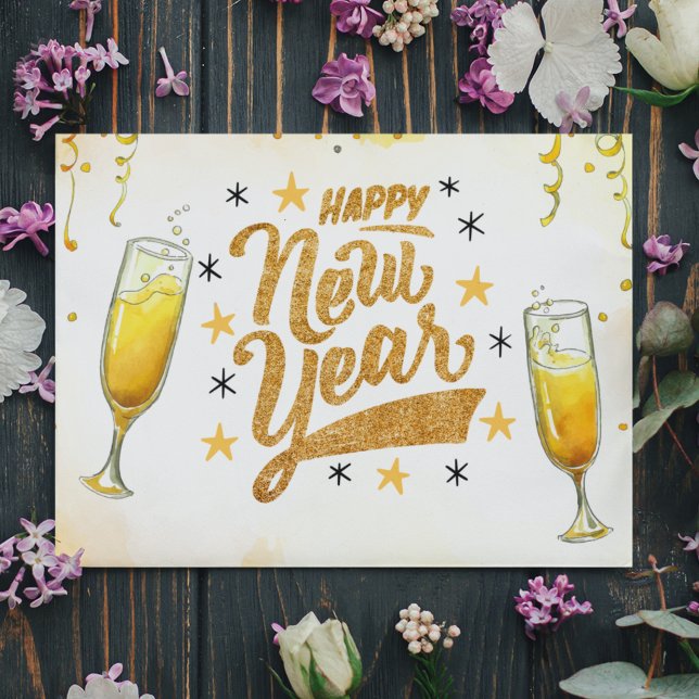 Invitación Vacaciones manuscritas de Año Nuevo con Champaing  (Subido por el creador)