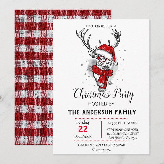 Invitación Vacaciones navideñas vintage (Anverso / Reverso)