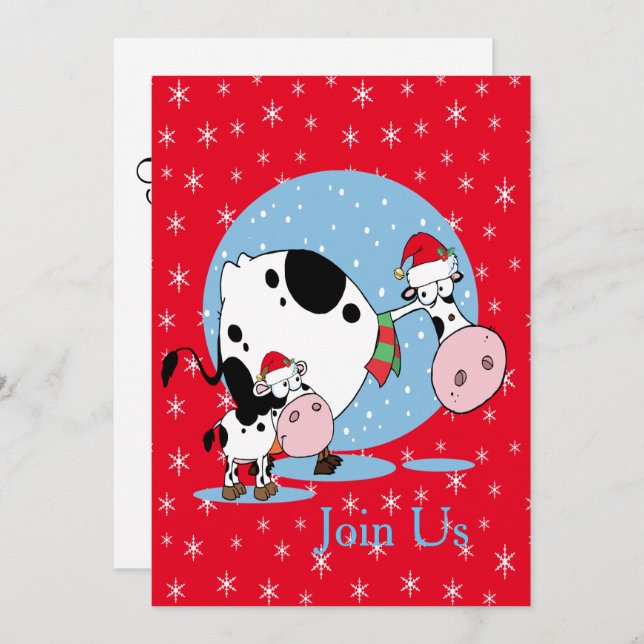 Invitación Vacas De Campo Con Navidades De Santa Sombreros De (Anverso / Reverso)