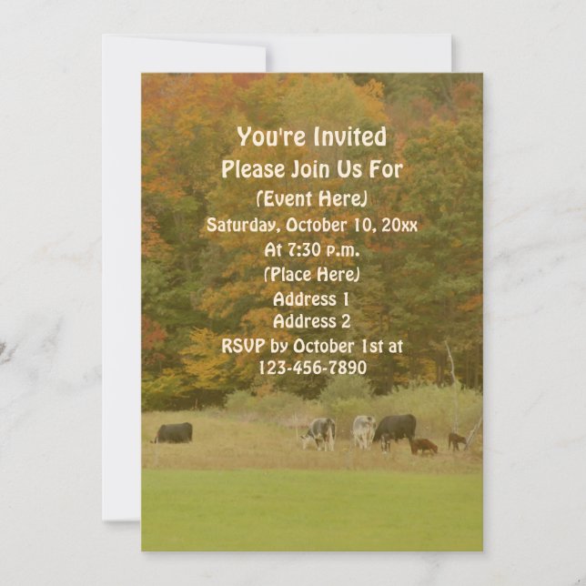 Invitación Vacas De Foliage Caídas En Naturaleza Pastora (Anverso)