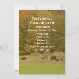 Invitación Vacas De Foliage Caídas En Naturaleza Pastora