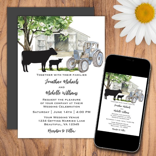 Invitación Vacas y Boda de la granja de campo de tractores (Subido por el creador)