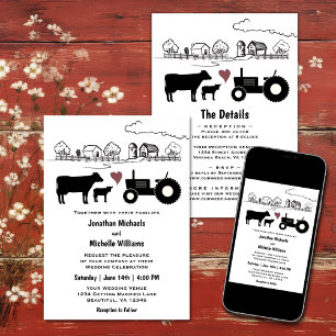 Invitación Vacas y la granja de tractores en un solo Boda