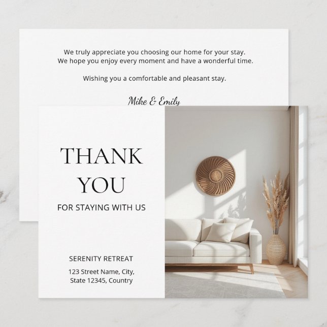 Invitación Vacation Rental Thank You Welcome Postcard Airbnb  (Anverso / Reverso)