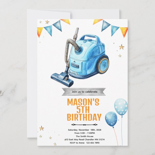 Invitación Vacuum cleaning Birthday party Invitation (Anverso)