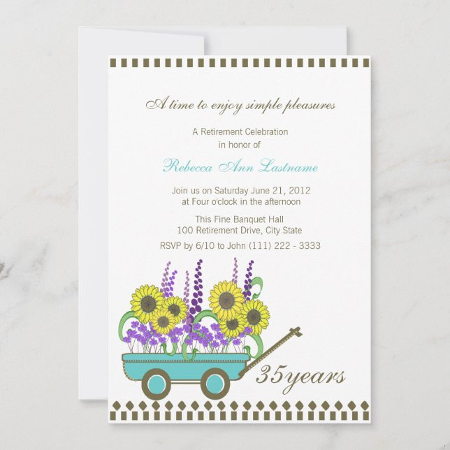Invitación Vagón de jubilación lleno de flores (Anverso)