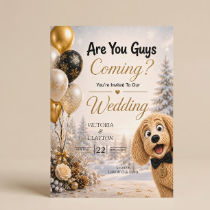 Invitación ¿Vais a venir? Divertido perro boda de invierno