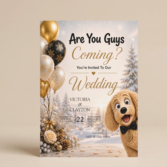Invitación ¿Vais a venir? Perro divertido boda de invierno (Subido por el creador)