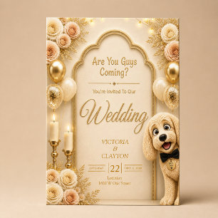 Invitación ¿Vais a venir? Perro divertido de crema boda