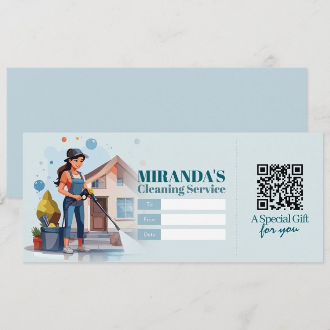 Invitación Vale de certificado de regalo de servicios de limp (Anverso / Reverso)