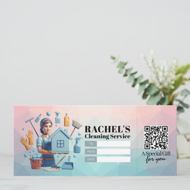 Invitación Vale de certificado de regalo de servicios de limp (Anverso de pie)