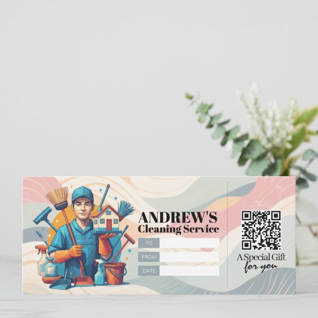 Invitación Vale de certificado de regalo de servicios de limp (Anverso de pie)