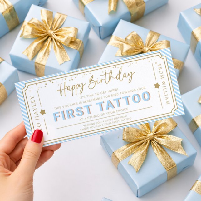 Invitación Vale de regalo de cumpleaños para primer tatuaje e (Subido por el creador)