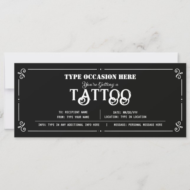 Invitación Vale de regalo de tatuaje personal CERTIFICADO (Anverso)