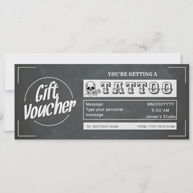 Invitación Vale de regalo de tatuaje personalizado simple (Anverso)