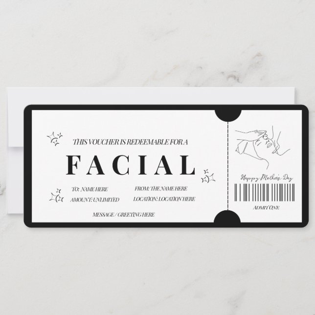 Invitación Vale de tratamiento facial minimalista y audaz (Anverso)