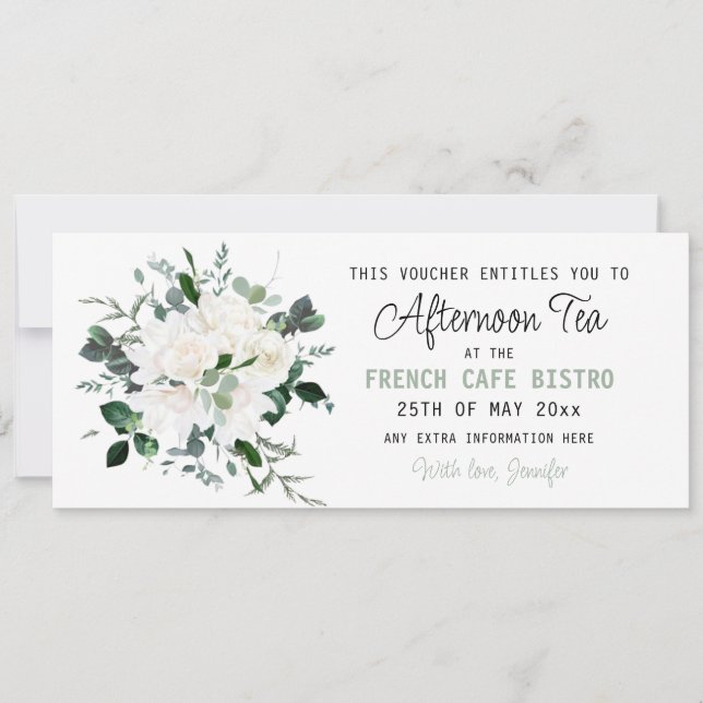 Invitación Vale editable para tomar el té por la tarde (Anverso)