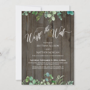 Invitación Vale la Pena Esperar Eucalipto Verde Madera Marrón