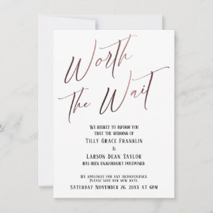 Invitación Vale la pena la espera pospuesta Boda Rosa Oro
