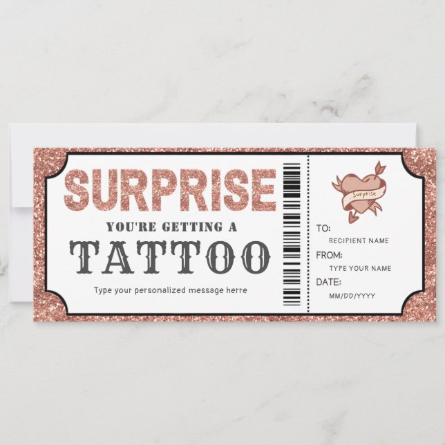 Invitación Vale regalo de tatuaje personalizado en oro rosa (Anverso)
