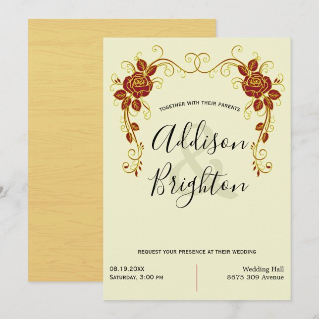 Invitación Valence Boda Elegant Rosa estilizado (Anverso / Reverso)