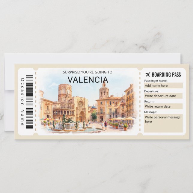 Invitación Valencia Spain Trip Boarding Pass Ticket (Anverso)