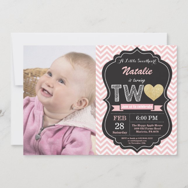 Invitación Valentín 2do Segundo Cumpleaños Pequeño Querido (Anverso)