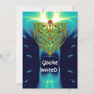 Invitación VALENTÍN HIPER / CORAZÓN CÉLTICO DE ORO azul acua