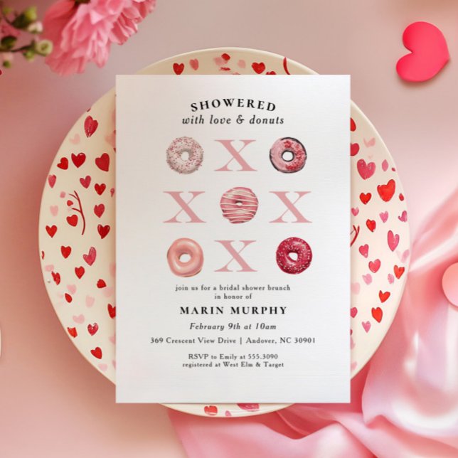 Invitación Valentina rosa roja suave Donut Bridal Shower (Subido por el creador)